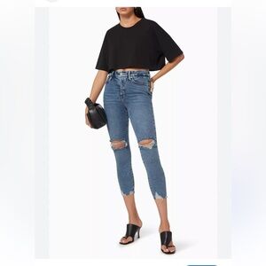 Good American Good Waist Crop Chew Hem Distressed Skinny Light Washed Blue 6/28